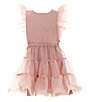 Color:Dark Pink - Image 1 - Little Girls 2T-6 Flutter Sleeve Organza Dress
