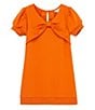 Color:Orange - Image 1 - Little Girls 2T-6X A-line Puff Sleeve Bow Dress