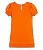 Color:Orange - Image 2 - Little Girls 2T-6X A-line Puff Sleeve Bow Dress