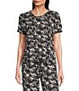 Color:Floral Camo - Image 1 - Half Moon by Modern Movement Floral Camo Jersey Knit Short Sleeve Round Neck Coordinating High-Low Hem Lounge Top