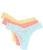 Color:Buttercup/Celeste Blue/Ballet Pink - Image 1 - Original Rise Solid Lace Thongs 3-Pack