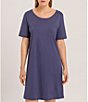 Color:Nightshade - Image 1 - Deluxe Short Sleeve Round Neck Cotton Nightgown