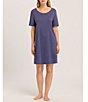 Color:Nightshade - Image 3 - Deluxe Short Sleeve Round Neck Cotton Nightgown