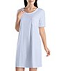 Color:Blue Glow - Image 1 - Deluxe Short Sleeve Round Neck Cotton Nightgown