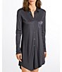 Color:Deep Navy - Image 1 - Grand Central Micro-Modal Silk Blend Button-Front Nightshirt
