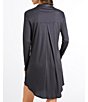 Color:Deep Navy - Image 2 - Grand Central Micro-Modal Silk Blend Button-Front Nightshirt