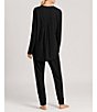 Color:Black - Image 2 - Pure Essence Long Sleeve Split V-Neck Cotton Pajama Set