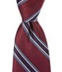 Color:Red - Image 1 - Textured Stripe 3#double; Woven Silk Tie