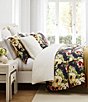 Color:Charcoal/Multi - Image 1 - Peony Collection Watercolor Floral Printed Washed Linen Comforter Mini Set
