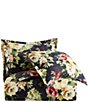 Color:Charcoal/Multi - Image 2 - Peony Collection Watercolor Floral Printed Washed Linen Comforter Mini Set
