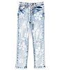 Color:Floral Denim - Image 1 - Little Girls 4-6X Daisy Discharge High-Rise Straight Leg Jeans