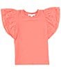 Color:Coral - Image 1 - Big Girls 7-16 Rib Knit Ruffle Sleeve Top