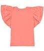 Color:Coral - Image 2 - Big Girls 7-16 Rib Knit Ruffle Sleeve Top