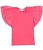 Color:Fuchsia - Image 1 - Big Girls 7-16 Rib Knit Ruffle Sleeve Top