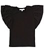 Color:Black - Image 1 - Big Girls 7-16 Rib Knit Ruffle Sleeve Top