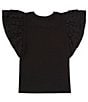 Color:Black - Image 2 - Big Girls 7-16 Rib Knit Ruffle Sleeve Top