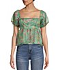 Color:Sage/Pink - Image 1 - Bubble Sleeve Baby Doll Floral Print Top
