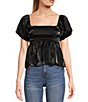 Color:Black - Image 1 - Bubble Sleeve Baby Doll Top
