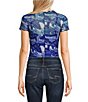 Color:Navy/White - Image 2 - Printed Mesh Short Sleeve Top