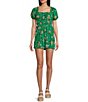 Color:Green/Yellow - Image 1 - Short Bubble Sleeve With Tiered Waist Floral Print Romper
