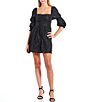 Color:Black - Image 1 - 3/4 Puff Sleeve Smocked Back Fit-And-Flare Dress