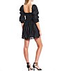 Color:Black - Image 2 - 3/4 Puff Sleeve Smocked Back Fit-And-Flare Dress