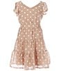 Color:Taupe - Image 1 - Big Girls 7-16 Flutter Sleeve Bow-Back Dotted Fit-And-Flare Dress