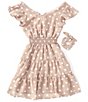Color:Taupe - Image 3 - Big Girls 7-16 Flutter Sleeve Bow-Back Dotted Fit-And-Flare Dress