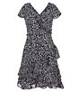 Color:Navy/White - Image 1 - Big Girls 7-16 Cap Sleeve Floral Ruffle Wrap Dress