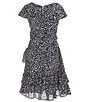 Color:Navy/White - Image 2 - Big Girls 7-16 Cap Sleeve Floral Ruffle Wrap Dress