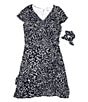 Color:Navy/White - Image 4 - Big Girls 7-16 Cap Sleeve Floral Ruffle Wrap Dress