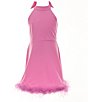 Color:Doll Pink - Image 1 - Big Girls 7-16 Sleeveless Bow Back Feather Hem Dress