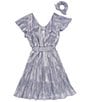 Color:Iris - Image 3 - Big Girls 7-16 Split Flutter Sleeve Bow Back Fit & Flare Dress