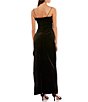 Color:Black/Wine - Image 2 - Feather Trim Square Neck Long Dress