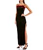Color:Black/Wine - Image 3 - Feather Trim Square Neck Long Dress