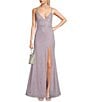 Color:Lilac - Image 1 - Glitter Double Strap Lace-Up Back Front Slit Long Dress