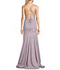Color:Lilac - Image 2 - Glitter Double Strap Lace-Up Back Front Slit Long Dress