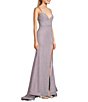 Color:Lilac - Image 3 - Glitter Double Strap Lace-Up Back Front Slit Long Dress