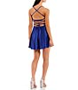 Color:Royal - Image 2 - Glitter Lace-Up Back Fit-And-Flare Mini Dress