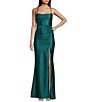 Color:Emerald - Image 1 - Glitter Lace-Up Back Front Slit Mermaid Long Dress