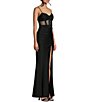 Color:Black - Image 3 - Illusion Corset Shirred Side Slit Long Dress