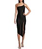 Color:Black - Image 1 - One Shoulder Glitter Knit A-Symmetrical Midi Dress