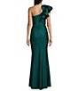 Color:Emerald - Image 2 - One Shoulder Ruffle Pleated Side Front Slit Long Dress