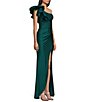 Color:Emerald - Image 3 - One Shoulder Ruffle Pleated Side Front Slit Long Dress