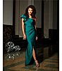 Color:Emerald - Image 5 - One Shoulder Ruffle Pleated Side Front Slit Long Dress