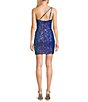 Color:Navy/Fuchsia - Image 2 - Pattern Sequin One Shoulder Double Strap Bodycon Dress