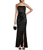 Color:Black - Image 1 - Rhinestone Strap Faux Wrap Shirred Long Dress