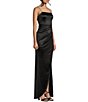 Color:Black - Image 3 - Rhinestone Strap Faux Wrap Shirred Long Dress