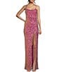 Color:Iridescent Pink - Image 1 - Sequin Front Slit Long Dress