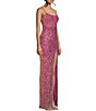 Color:Iridescent Pink - Image 3 - Sequin Front Slit Long Dress